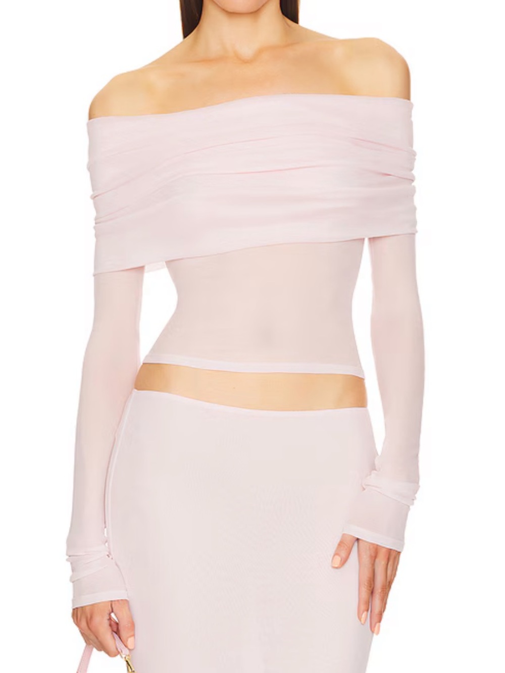 NWT Helsa Off-Shoulder Long Sleeve Blouse in Light Pink